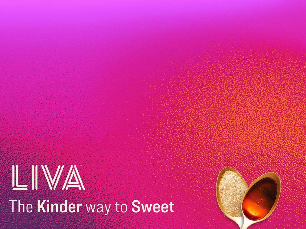 FX Productions Canada A pink and orange gradient background with text "LIVA The Kinder way to Sweet" and two spoons, one with brown syrup and one with granulated sugar, in the lower right corner. Created by FX Productions Canada, a leading Toronto Video Production company. Toronto Video Production Company