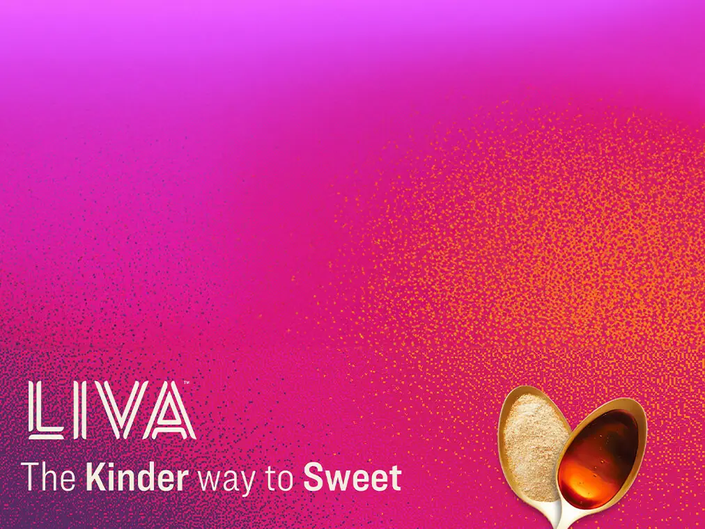 FX Productions Canada A pink and orange gradient background with text "LIVA The Kinder way to Sweet" and two spoons, one with brown syrup and one with granulated sugar, in the lower right corner. Created by FX Productions Canada, a leading Toronto Video Production company. Toronto Video Production Company