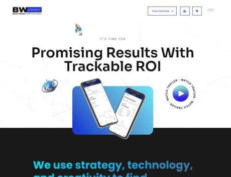 FX Productions Canada A website homepage with the headline "Promising Results With Trackable ROI," featuring two smartphones with graphs and app interfaces—ideal for showcasing the expertise of a leading Toronto Production Company in Video Production. Toronto Video Production Company