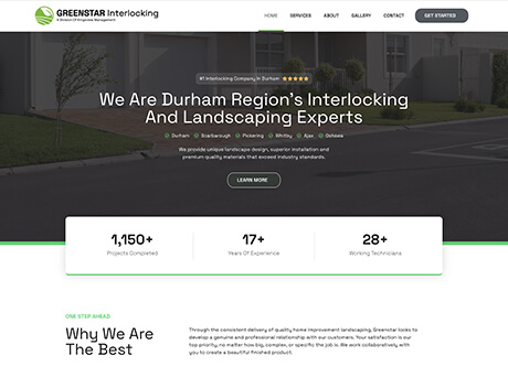 FX Productions Canada Screenshot of Greenstar Interlocking’s homepage, similar in quality to a leading Toronto Production Company like FX Productions Canada, featuring a header about interlocking and landscaping services, project statistics, and why the company stands out. Toronto Video Production Company