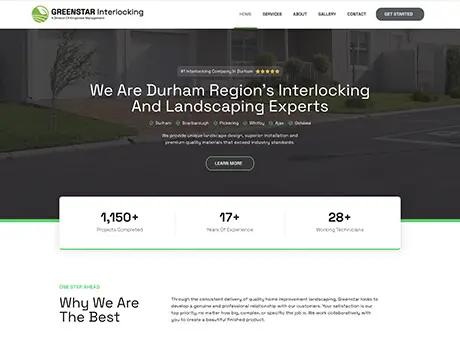 FX Productions Canada Screenshot of Greenstar Interlocking’s homepage, similar in quality to a leading Toronto Production Company like FX Productions Canada, featuring a header about interlocking and landscaping services, project statistics, and why the company stands out. Toronto Video Production Company
