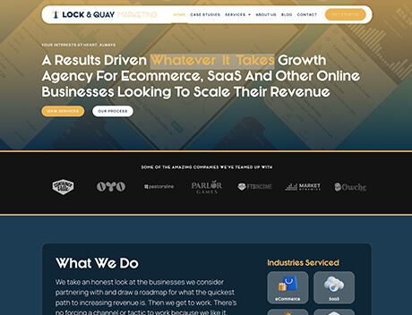 FX Productions Canada Screenshot of a marketing agency website homepage featuring FX Productions Canada, a Toronto Production Company, with navigation menu, results-driven headline, client logos, and sections for video production services and industries. Toronto Video Production Company