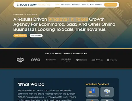FX Productions Canada Screenshot of a marketing agency website homepage featuring FX Productions Canada, a Toronto Production Company, with navigation menu, results-driven headline, client logos, and sections for video production services and industries. Toronto Video Production Company
