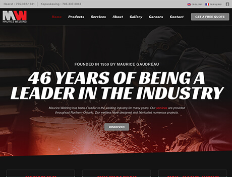 FX Productions Canada Screenshot of Maurice Welding’s website homepage featuring "46 Years of Being a Leader in the Industry" in large text, a navigation menu, and a red “Discover” button—showcasing expertise trusted by FX Productions Canada. Toronto Video Production Company
