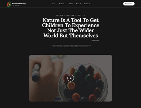 FX Productions Canada Homepage of an educational website by FX Productions Canada, featuring a nature quote, a blurred image of a hand holding a marker, and a play button overlay on colored pencils in a cup. Toronto Video Production Company