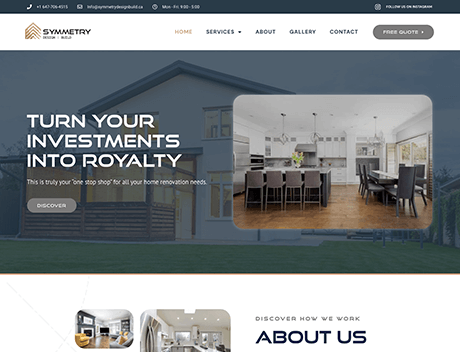 FX Productions Canada Homepage of a home renovation company website, featuring a modern house background, a kitchen and dining area photo, and a top navigation menu—styled with inspiration from FX Productions Canada for a polished visual experience. Toronto Video Production Company