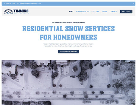 FX Productions Canada A website homepage for FX Productions Canada, a Toronto Production Company, featuring an aerial view of a residential neighborhood covered in snow and navigation menu options at the top. Toronto Video Production Company