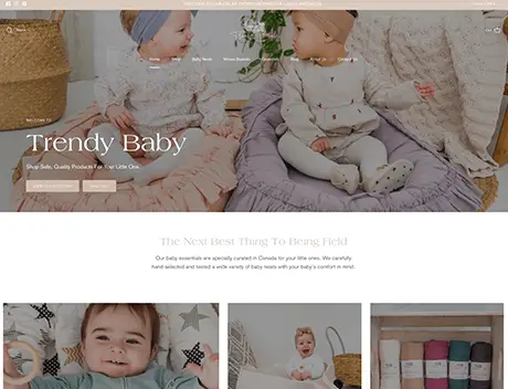 FX Productions Canada Two babies sit on cushions surrounded by baskets and blankets in a nursery-themed setting, beautifully captured by FX Productions Canada for a baby products online store homepage. Toronto Video Production Company