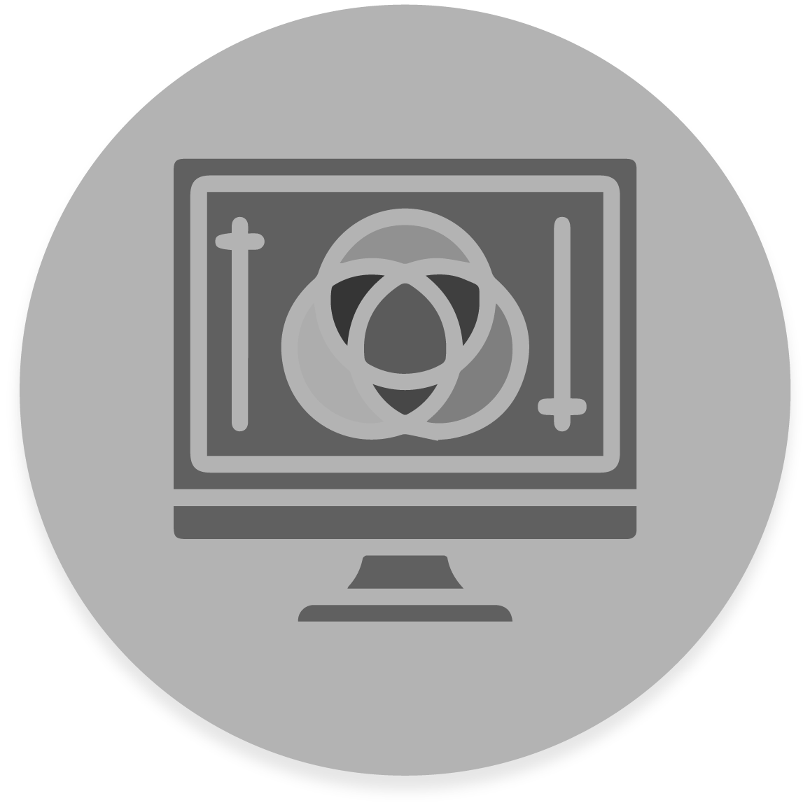 FX Productions Canada Icon of a computer monitor displaying overlapping circles with sliders on each side, representing graphic design or editing software from a leading Toronto Production Company. Toronto Video Production Company