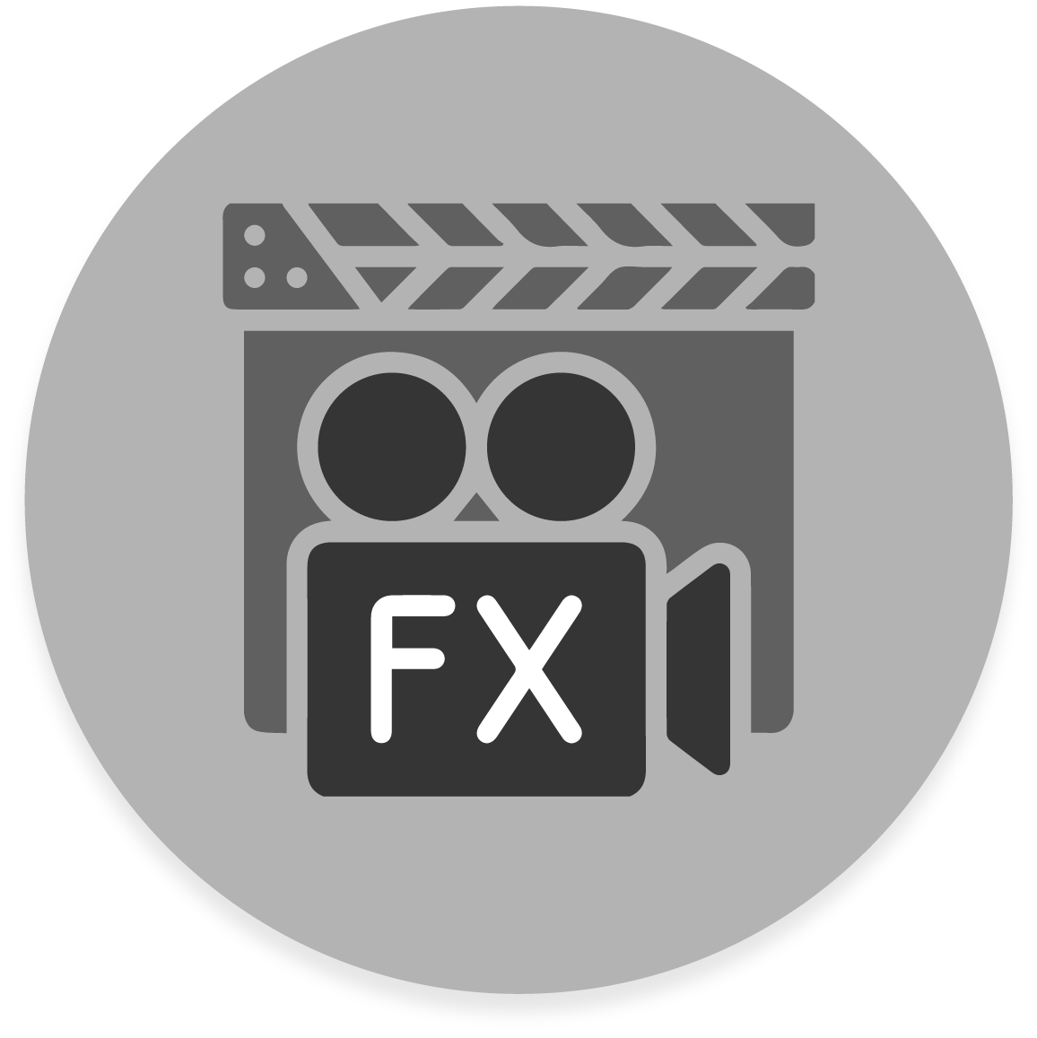 FX Productions Canada A grayscale icon of a movie camera and clapperboard, with "FX" on the camera, representing film special effects by FX Productions Canada. Toronto Video Production Company