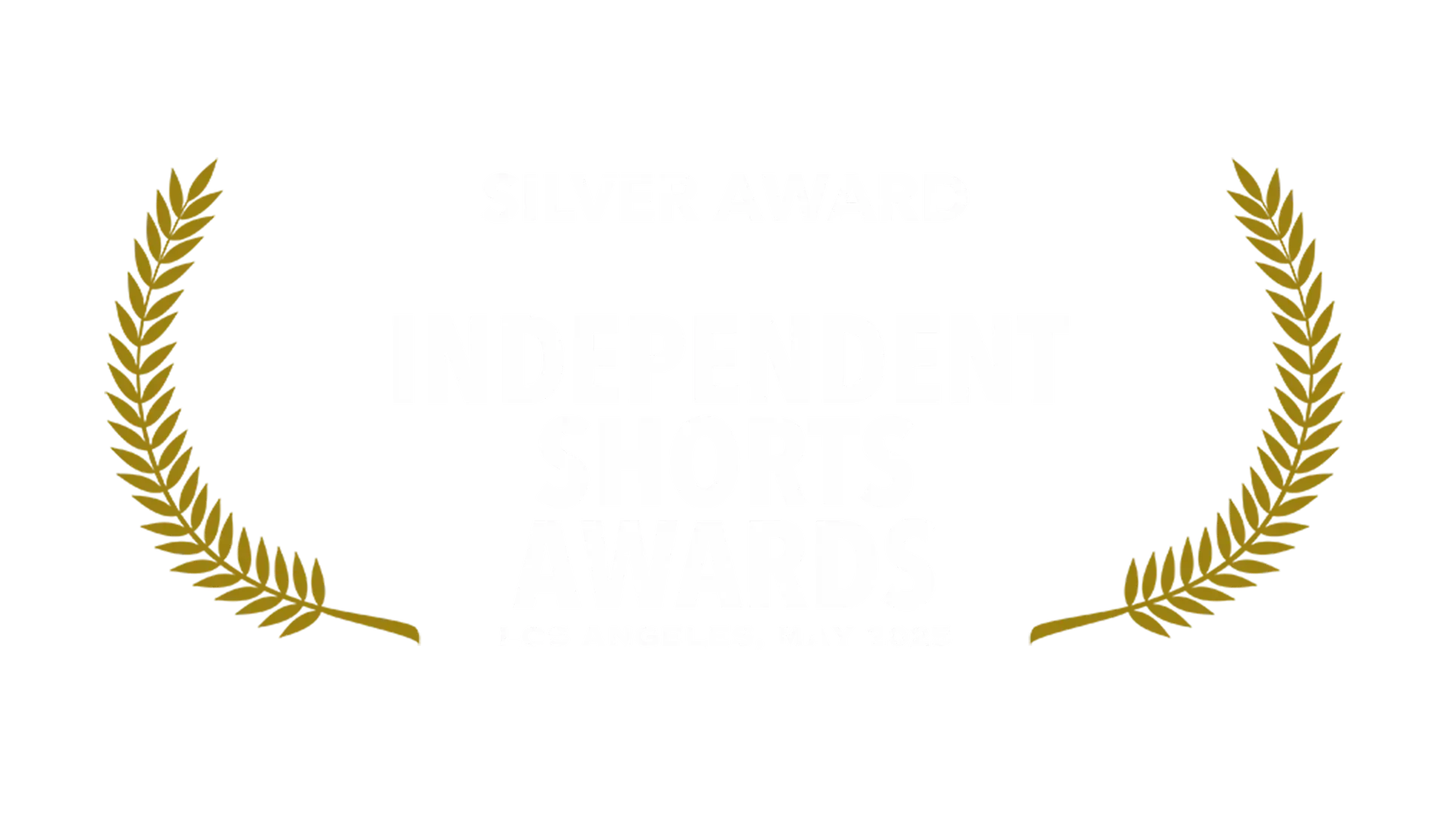 FX Productions Canada Silver Award laurel graphic for Independent Shorts Awards, Los Angeles, May 2025, featuring gold laurel branches on a black background. Toronto Video Production Company